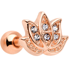 Load image into Gallery viewer, 16G 1/4 Clear Gem Rose Gold Tone Lotus Flower Cartilage Tragus Earring