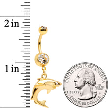 Load image into Gallery viewer, Clear Gem Gold Tone Toothy Shark Dangle Belly Ring