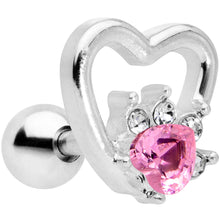 Load image into Gallery viewer, 16G 1/4 Pink Gem Rose Flower Hollow Heart Cartilage Tragus