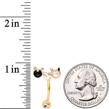 Load image into Gallery viewer, Clear Black CZ Gem Gold Tone Luv Kitty Cat Reversible Belly Ring