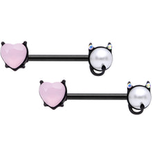 Load image into Gallery viewer, 14G 9/16 Pink Gem Black Devil Heart Love Barbell Nipple Ring Set