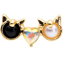 Load image into Gallery viewer, 16G 1/4 Black White CZ Gem Gold Tone Kitty Cat Luv Cartilage Tragus