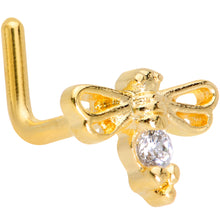 Load image into Gallery viewer, 18G 7mm Clear CZ Gem Gold Tone Dragonfly L Shaped Nose Ring