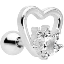 Load image into Gallery viewer, 16G 1/4 Clear Gem Rose Flower Hollow Heart Cartilage Tragus