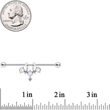 Load image into Gallery viewer, 14G White Faux Opal Triad Dangle Industrial Barbell 38mm