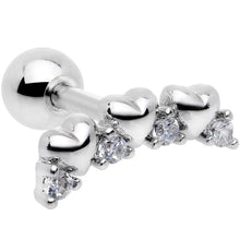 Load image into Gallery viewer, 16G 1/4 Clear CZ Gem Tiny Hearts Cartilage Tragus Earring