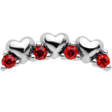 Load image into Gallery viewer, 16G 1/4 Red CZ Gem Tiny Hearts Cartilage Tragus Earring