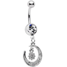 Load image into Gallery viewer, Clear Gem Starburst Crescent Moon Dangle Belly Ring Set of 2