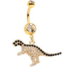Load image into Gallery viewer, Clear Black Gem Gold Tone Decadent Dinosaur Dangle Belly Ring