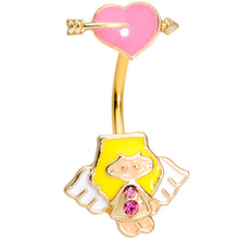 Load image into Gallery viewer, Pink Gem Gold Tone Cupid Heart Double Mount Belly Ring