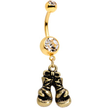 Load image into Gallery viewer, Clear Gem Gold Tone Boxing Gloves Dangle Belly Ring