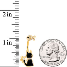 Load image into Gallery viewer, Clear Gem Gold Tone Cat Fishing Black Cat Double Mount Belly Ring