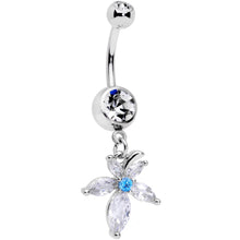 Load image into Gallery viewer, Clear Blue CZ Gem Flower Dangle Belly Ring