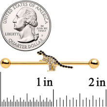 Load image into Gallery viewer, 14G Clear Black Gem Gold Tone Dinosaur Industrial Barbell 38mm
