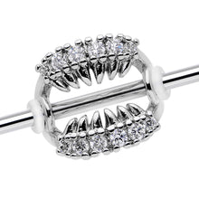 Load image into Gallery viewer, 14G Clear CZ Gem Scary Monster Fangs Industrial Barbell 38mm