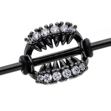 Load image into Gallery viewer, 14G Clear CZ Gem Black Monster Fangs Industrial Barbell 38mm