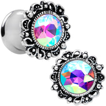 Load image into Gallery viewer, Aurora Gem Filigree Flower Double Flare Plug Set 2G to 1 Inch