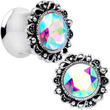 Load image into Gallery viewer, Aurora Gem Filigree Flower Double Flare Plug Set 2G to 1 Inch