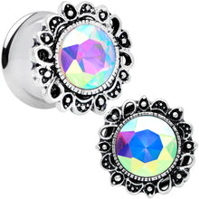 Load image into Gallery viewer, Aurora Gem Filigree Flower Double Flare Plug Set 2G to 1 Inch