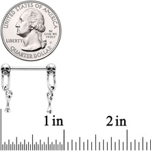 Load image into Gallery viewer, 14G 9/16 Skull Safety Pin Dangle Barbell Nipple Ring Set