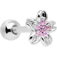 Load image into Gallery viewer, 16G 1/4 Pink Gem Center Flower Cartilage Tragus Earring