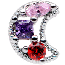Load image into Gallery viewer, 16G 1/4 Red Pink Blue CZ Gem Crescent Moon Cartilage Tragus Earring