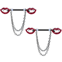 Load image into Gallery viewer, 14G 5/8 Black Vampire Kiss Chain Dangle Barbell Nipple Ring Set