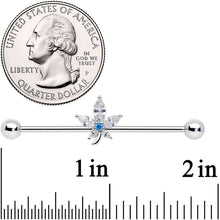 Load image into Gallery viewer, 14G Clear Blue CZ Gem Marijuana Leaf Industrial Barbell 38mm