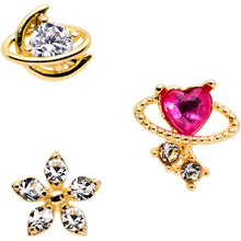Load image into Gallery viewer, 16G 5/16 Clear CZ Gem Gold Tone Moon Labret Tragus Set of 3