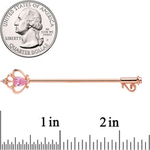 Load image into Gallery viewer, 14G Pink CZ Gem Rose Gold Tone Princess Key Industrial Barbell 38mm