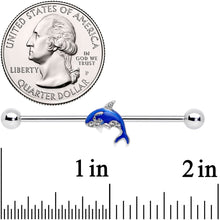 Load image into Gallery viewer, 14G Clear Gem Sea Bling Blue Orca Whale Industrial Barbell 38mm