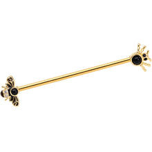Load image into Gallery viewer, 14G Clear Black Gem Gold Tone Bug Out Bee Insect Industrial Barbell 38mm