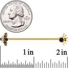Load image into Gallery viewer, 14G Clear Black Gem Gold Tone Bug Out Bee Insect Industrial Barbell 38mm