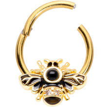 Load image into Gallery viewer, 16G 3/8 Clear Gem Gold Tone Insect Bee Hinged Segment Ring
