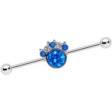 Load image into Gallery viewer, 14G Blue Faux Opal Clear Gem Paw Print Industrial Barbell 38mm