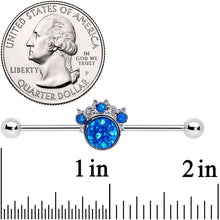 Load image into Gallery viewer, 14G Blue Faux Opal Clear Gem Paw Print Industrial Barbell 38mm