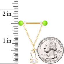 Load image into Gallery viewer, 14G 9/16 Green Gem Gold Tone Bunny Dangle Barbell Nipple Ring Set