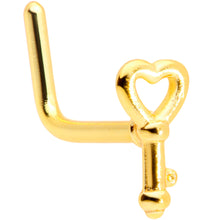 Load image into Gallery viewer, 20G 5/16 Gold Tone Key to Your Heart L Shaped Nose Ring