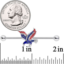 Load image into Gallery viewer, 14G Red Blue Patriotic Eagle Industrial Barbell 38mm