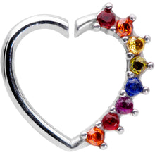 Load image into Gallery viewer, 16G 5/16 Rainbow Gem Pride Heart Left Ear Closure Ring