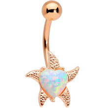 Load image into Gallery viewer, White Synthetic Opal Rose Gold Tone Heart Starfish Nautical Belly Ring