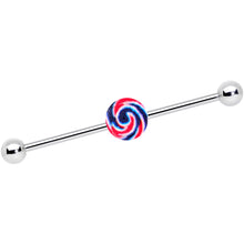 Load image into Gallery viewer, 14G Red Blue Candy Swirl Industrial Barbell 38mm