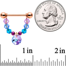 Load image into Gallery viewer, 14G 5/8 Blue Purple Gem Rose Gold Tone Disc Nipple Ring Set