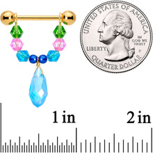 Load image into Gallery viewer, 14G 5/8 Blue Pink Green Gem Gold Tone Drop Nipple Ring Set