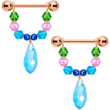 Load image into Gallery viewer, 14G 5/8 Blue Pink Green Gem Rose Gold Tone Drop Nipple Ring Set