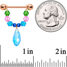 Load image into Gallery viewer, 14G 5/8 Blue Pink Green Gem Rose Gold Tone Drop Nipple Ring Set