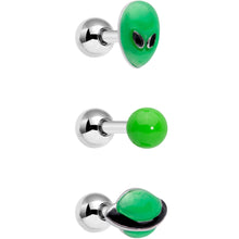 Load image into Gallery viewer, 16G 1/4 Green Glow UFO Space Alien Cartilage Tragus Set of 3