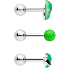 Load image into Gallery viewer, 16G 1/4 Green Glow UFO Space Alien Cartilage Tragus Set of 3