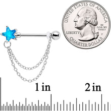 Load image into Gallery viewer, 14G 5/8 Aqua CZ Star Gem Chain Dangle Nipple Ring Set