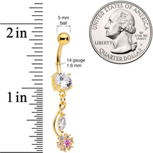 Load image into Gallery viewer, Clear Pink CZ Gem Gold Tone Twist Flower Dangle Belly Ring